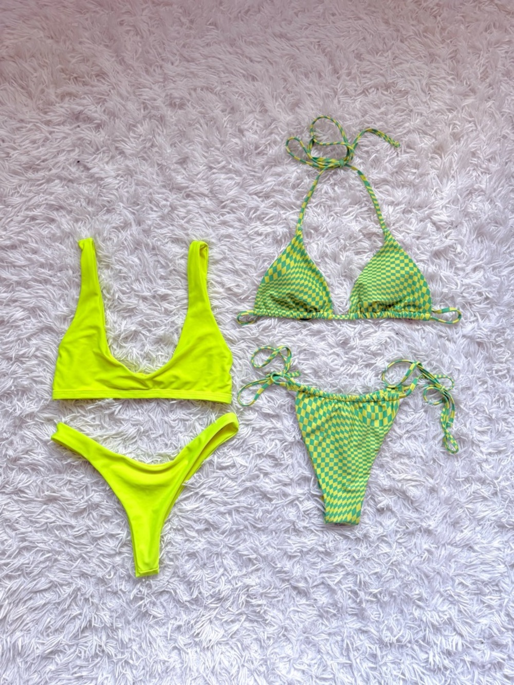SHEIN Neon Yellow & Green Checker Two-Piece Swim Bikini Set